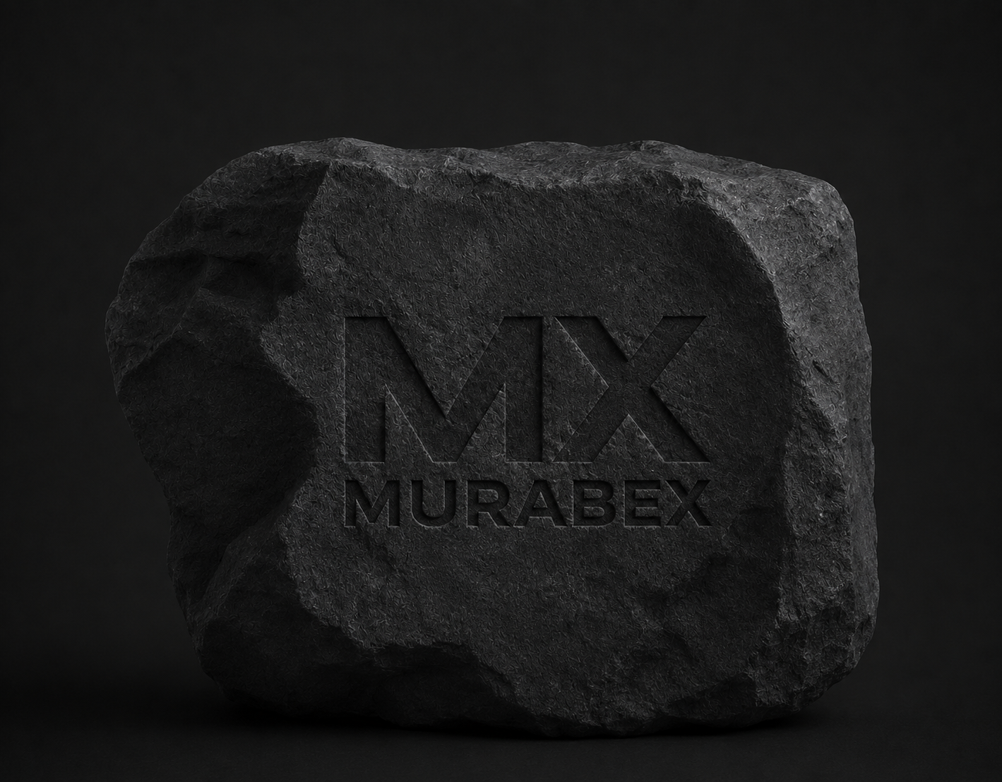 Murabex — MX logo engraved in dark stone