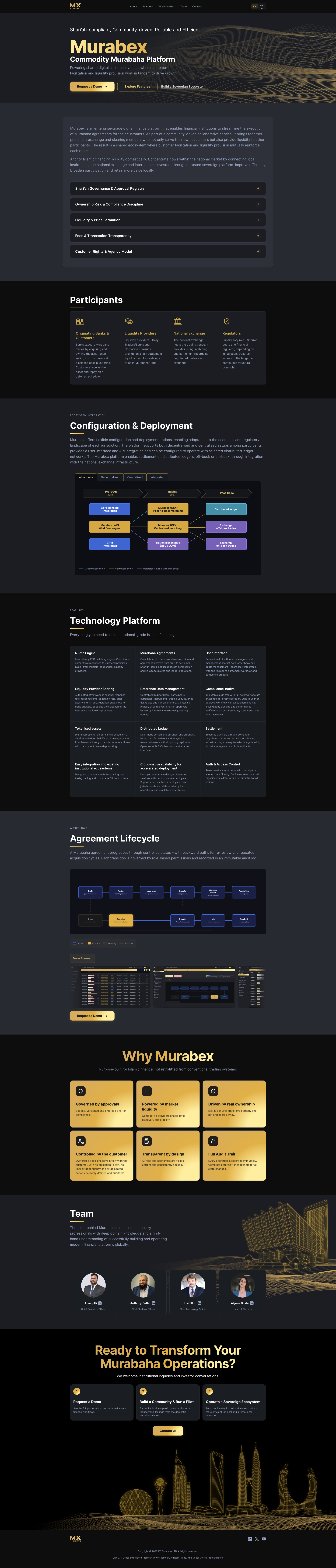 Murabex landing page — full desktop design