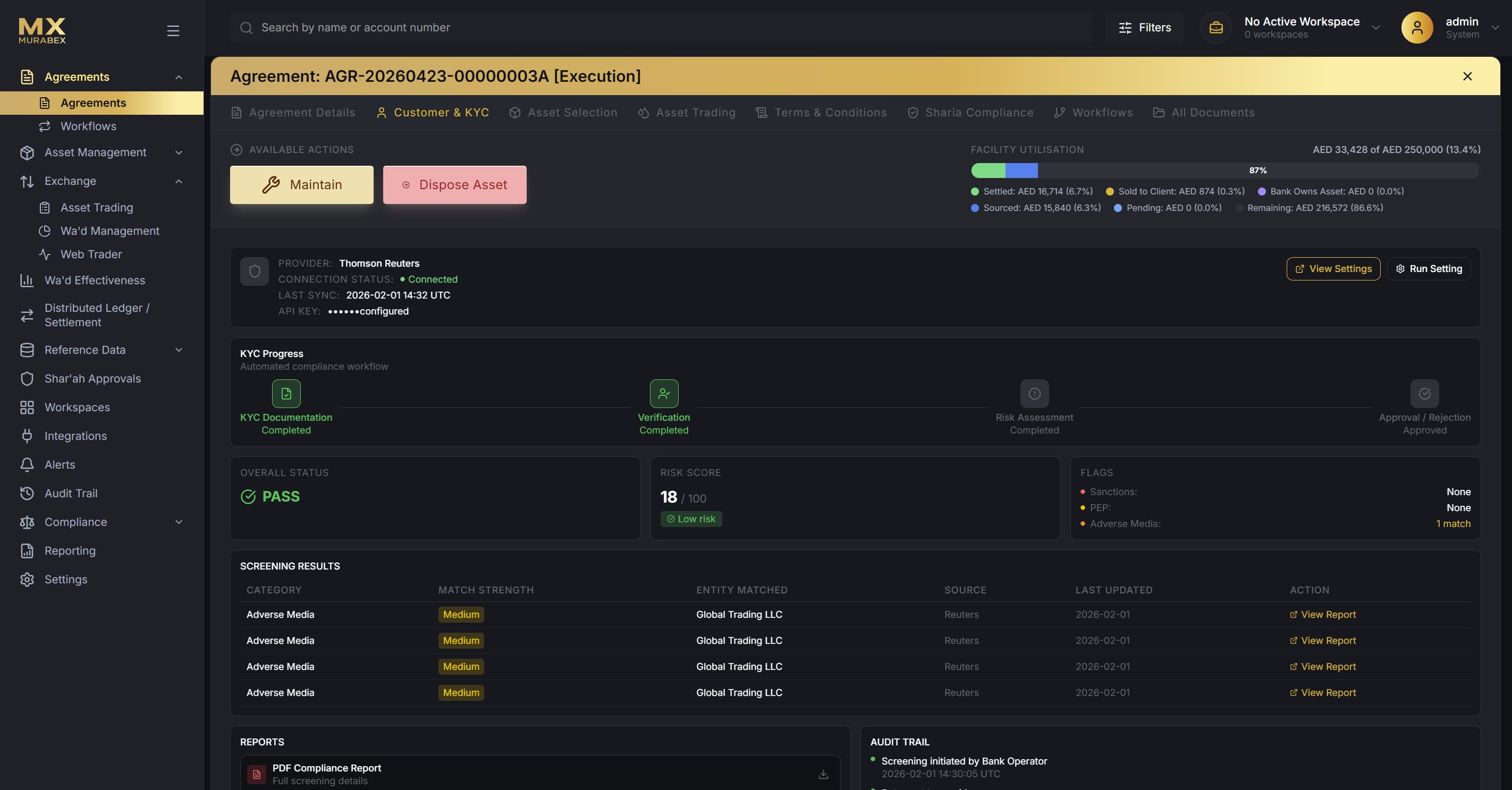 Murabex Customer & KYC — automated compliance screening and audit trail