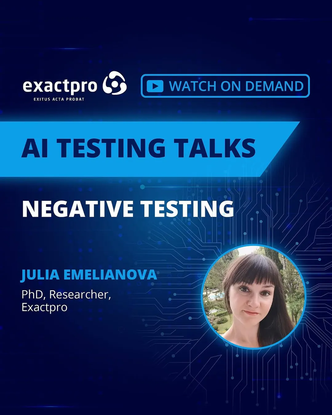 AI Testing Talks episode card on negative testing, with a speaker portrait