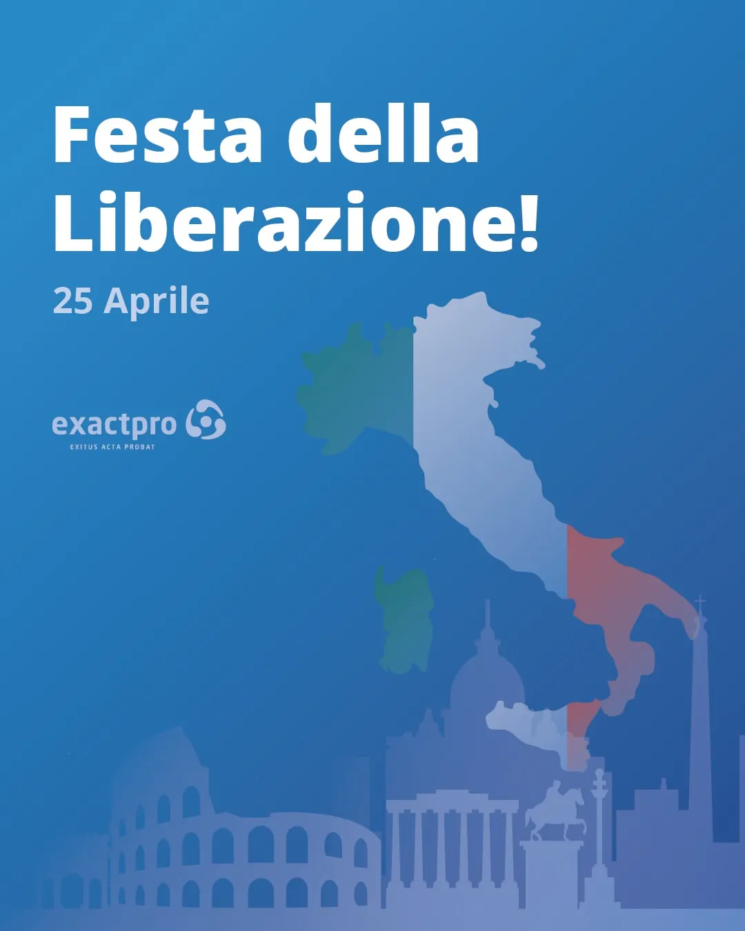 Festa della Liberazione greeting with the map of Italy and a Rome skyline