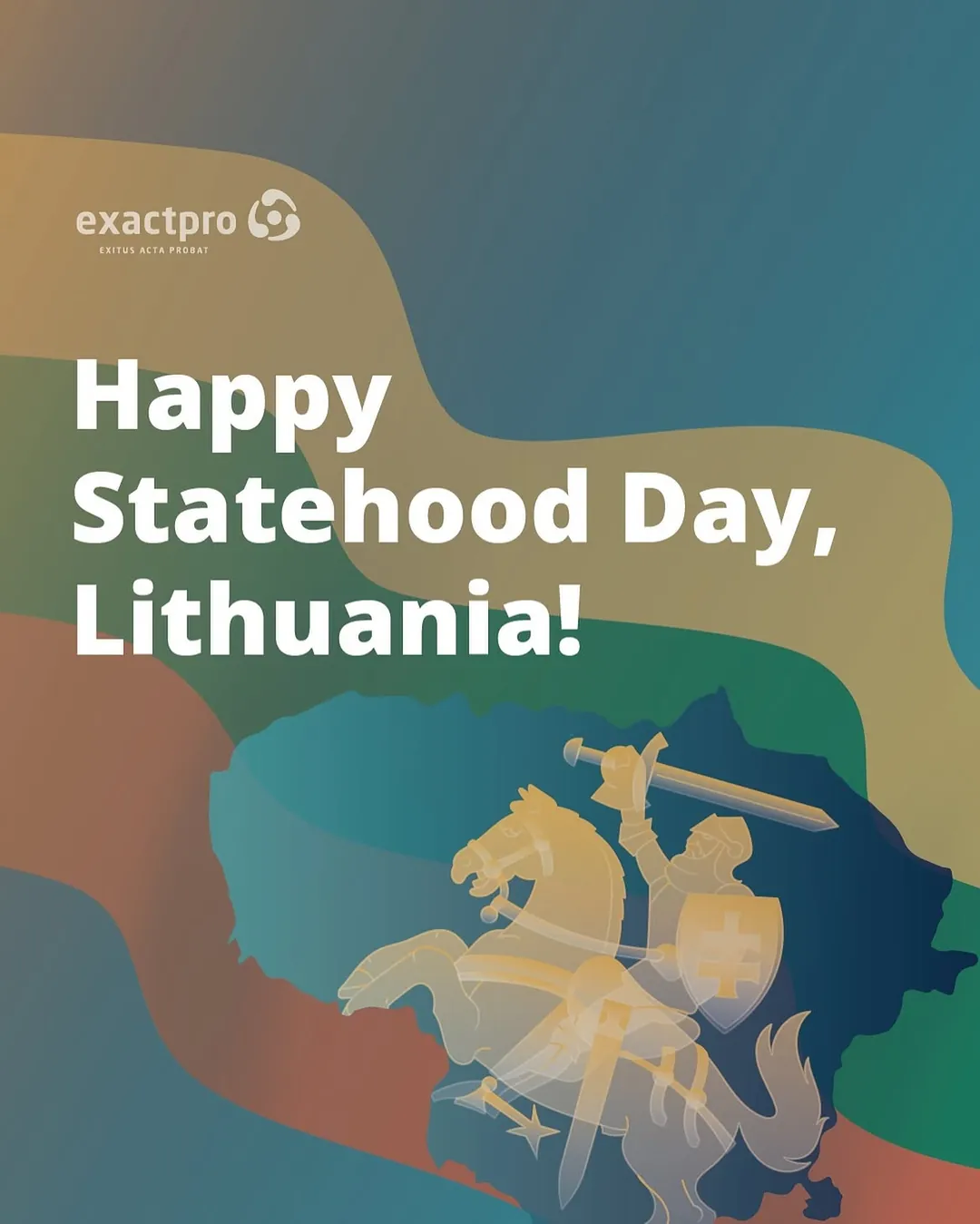 Lithuanian Statehood Day greeting with the Vytis knight over the country outline