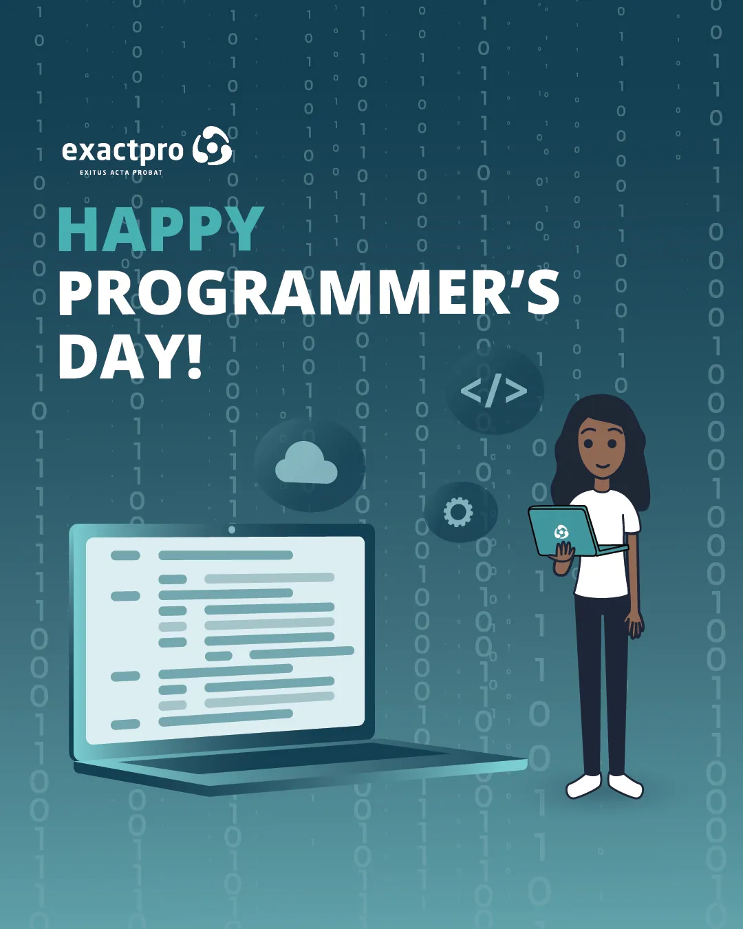 Programmer's Day post with a flat illustration of a laptop and falling code