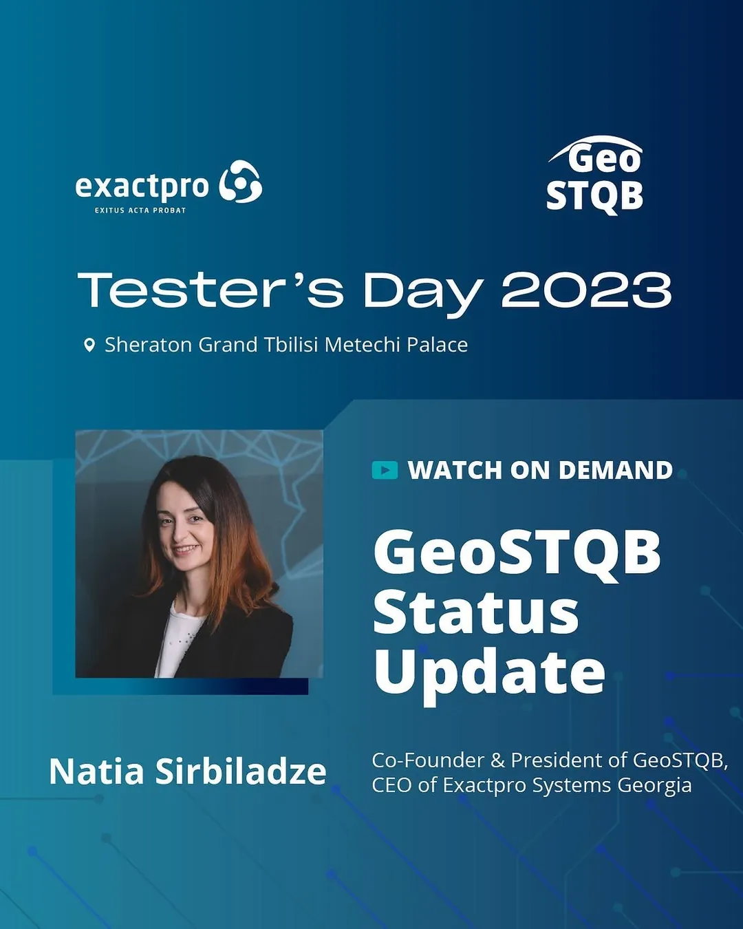 Tester's Day 2023 watch-on-demand card for the GeoSTQB status update