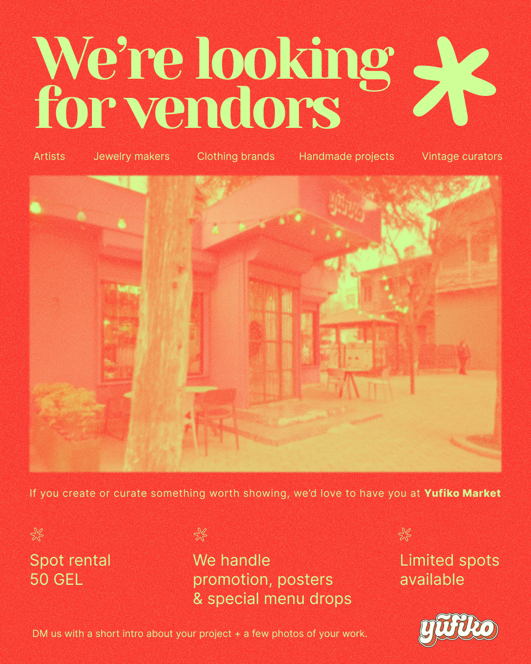 Yufiko Market — red duotone